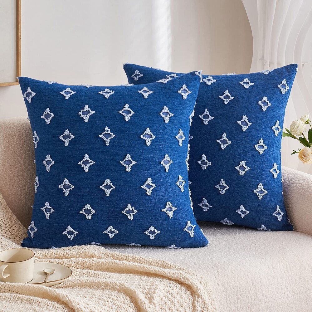 8959 Pack of 2 Navy Blue Boho Decorative Throw Pillow Covers with Tufted